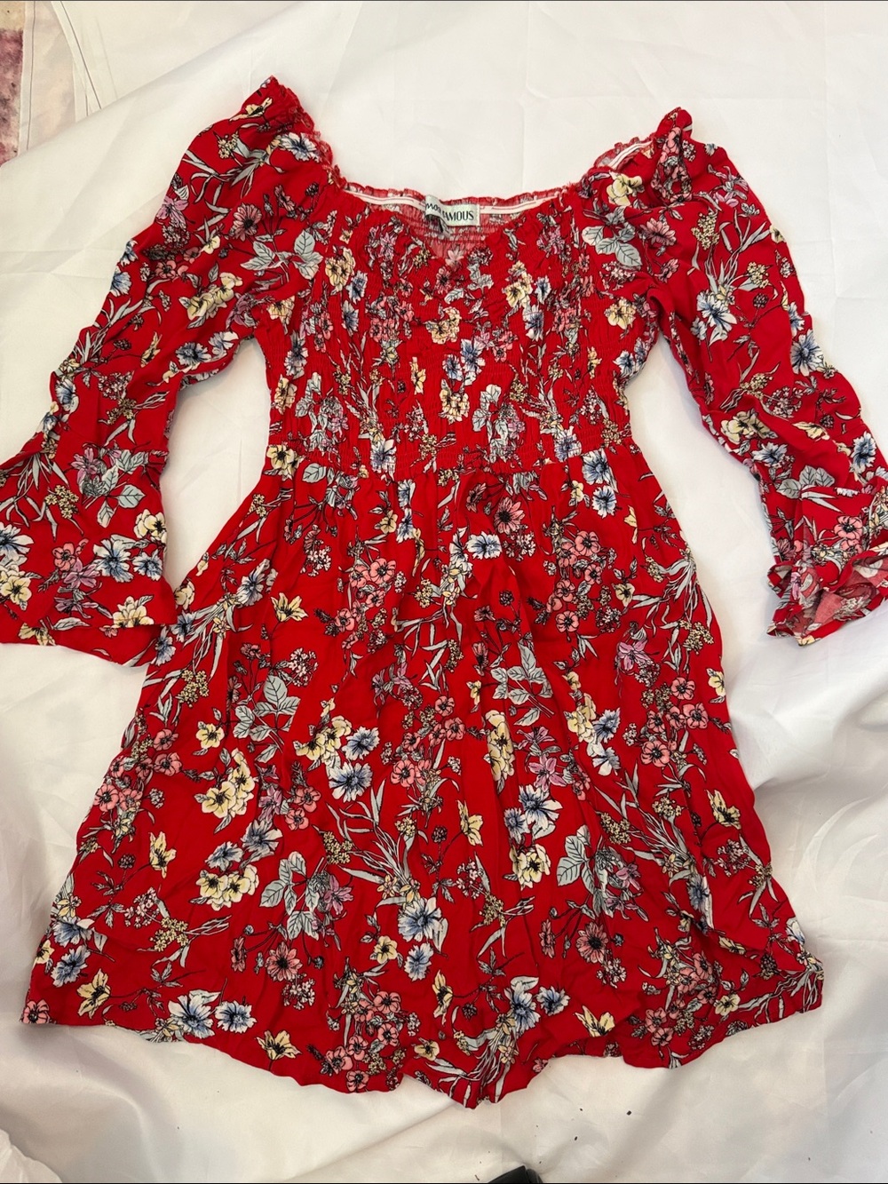 Almost Famous Floral Red Ruched Sundress